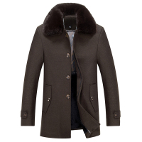 卡帝乐鳄鱼毛呢大衣男中长款呢子外套冬季新款中年毛领加厚风衣KJKW17701