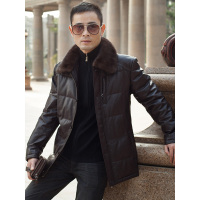 普朗希真皮皮衣男式皮衣羽绒服绵羊皮羽绒皮衣男装水貂毛翻领大码NX94FF17