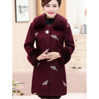 猫人(MiiOW)中老年女装妈妈装秋冬加厚保暖呢子大衣40-49岁大码宽松中长款毛呢外套5818