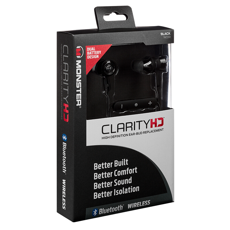 魔声(Monster)Clarity Wireless 灵晰 无线蓝牙耳机 厚重低音 带耳麦手机耳机 入耳式音乐耳机黑色