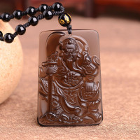 冰透黑曜石关公吊坠 男女情侣款项链 送鉴定证书 冰透款珠链款