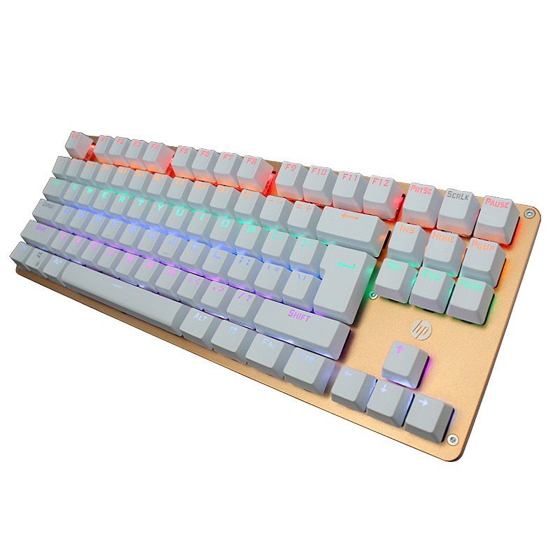 惠普(HP)GK200混光 机械键盘87键游戏键盘 机械青轴 金色版