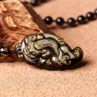 天然黑曜石金曜石貔貅吊坠 一叶暴富项链挂件 一夜暴富金曜石玉坠