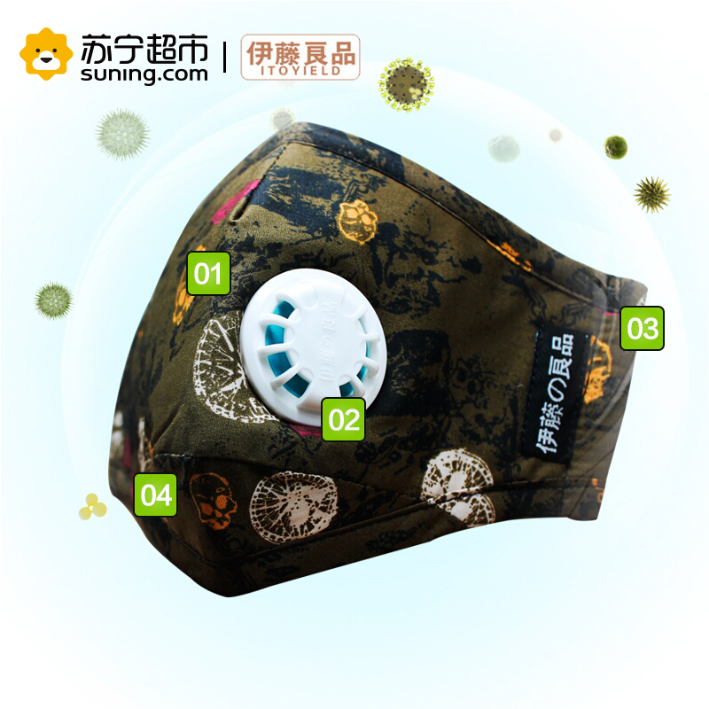 伊藤良品抗菌防雾霾口罩带呼吸阀防尘PM2.5男女潮可水洗透气防病菌无异味纯棉 时尚彩咖