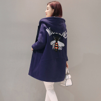 YEESUER连帽拉链2017年冬季长袖中长款直筒拼接口袋