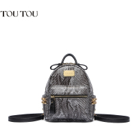 TOUTOU2016新款韩版迷你双肩包铆钉欧美个性蛇纹小背包女小包包潮中号M