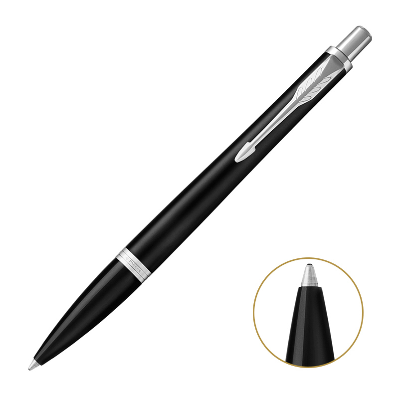 派克(PARKER)新品都市磨砂黑杆白夹原子笔