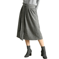 今升 高腰棉麻系带修身半身裙