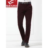 红豆相思鸟男装休闲裤中腰长裤灯芯绒深红色秋冬款