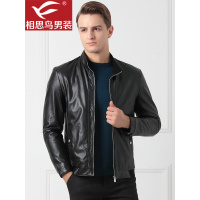 红豆相思鸟男装PU夹克常规短款立领黑色春秋冬