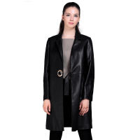 今升 西装领宽松绵羊皮皮风衣长款女外套