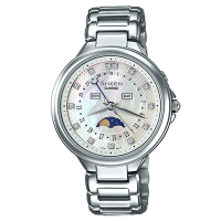 CASIO卡西欧SHEEN璀璨系列贝母表盘月龄施华洛世奇刻度钢带石英手表 SHE-3044D