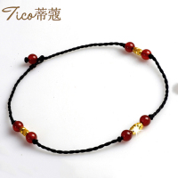 蒂蔻 千福之运橄榄珠黄金脚链女士款999足金转运珠黑玛瑙脚链黑绳手饰时尚百搭