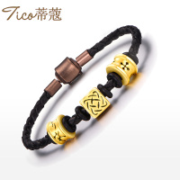 蒂蔻（Tico）T388 小版勇气守护信念刺青3D硬金足金黄金转运珠手链男女款个性情侣首饰品