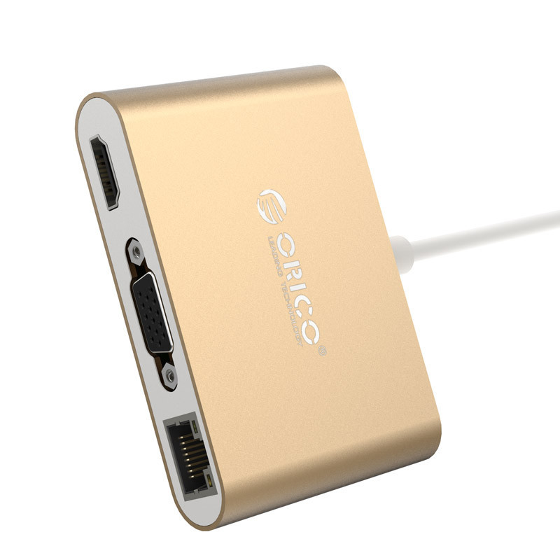 奥睿科 RCNB Type-c转USB3.0/HDMI/VGA+网口PD双向供电分线器