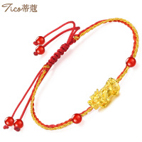 蒂蔻珠宝 招财貔貅黄金手链男女款999足金红玛瑙转运珠手绳本命年情侣款硬金饰品