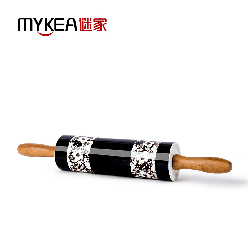 谜家 陶瓷擀面杖两头尖压面棍饺子皮擀面棍杆烘焙工具厨房用品 竹木手柄 黑色