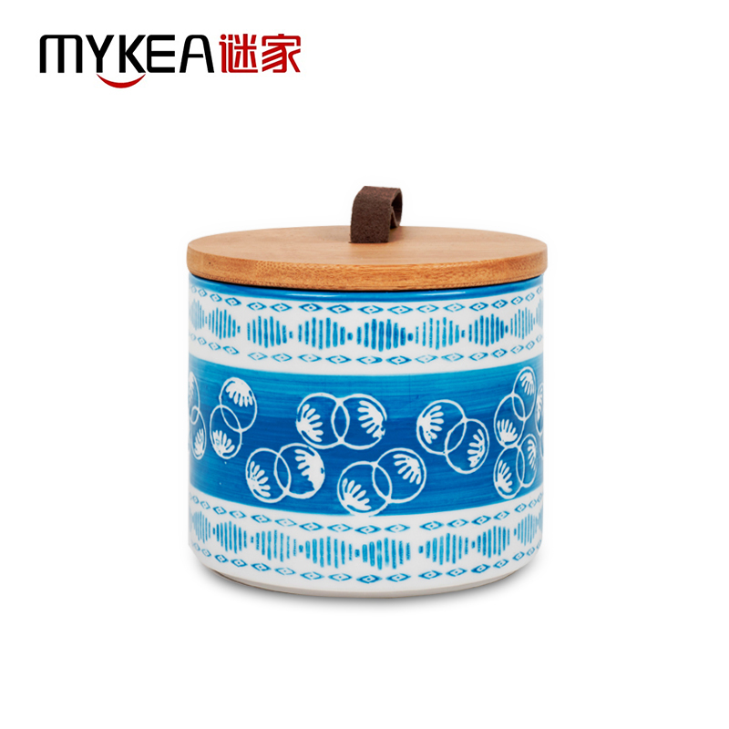 谜家 陶瓷密封罐茶叶咖啡储物罐调料罐盒厨房用品三件套 浅蓝色