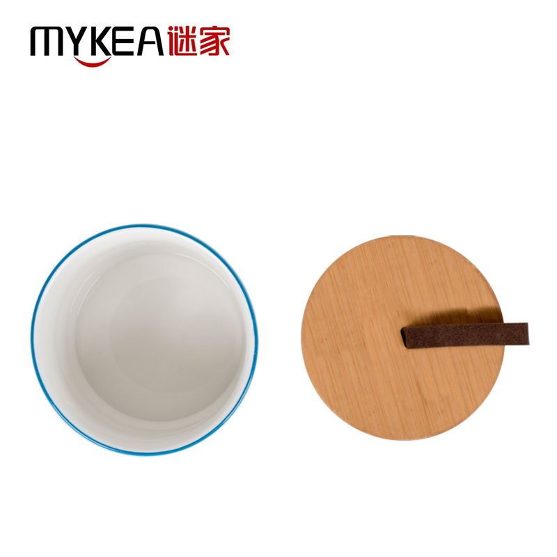 谜家 陶瓷密封罐茶叶咖啡储物罐调料罐盒厨房用品三件套 浅蓝色