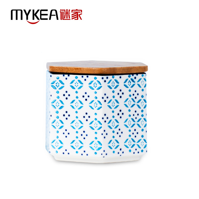 谜家 陶瓷密封罐茶叶咖啡储物罐调料罐盒厨房用品三件套 浅蓝色