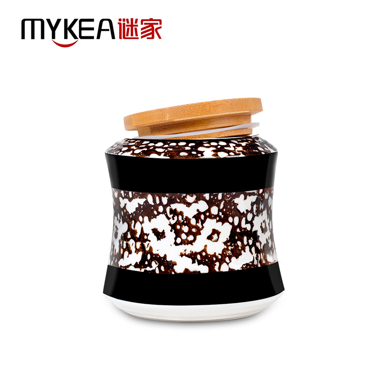 谜家 陶瓷密封罐茶叶咖啡储物罐调料罐盒厨房用品三件套 黑色