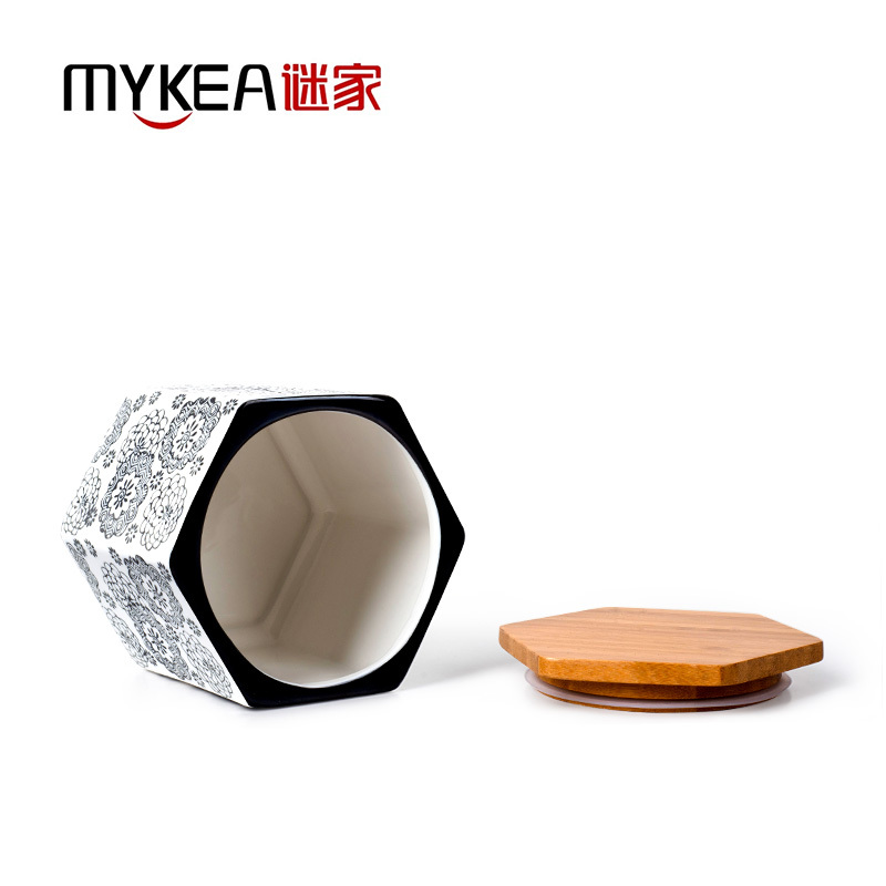 谜家 陶瓷密封罐茶叶咖啡储物罐调料罐盒厨房用品三件套 浅灰色
