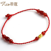蒂蔻T303 千福之运橄榄珠黄金脚链女士款999足金转运珠红玛瑙脚链吉祥红绳手饰时尚百搭