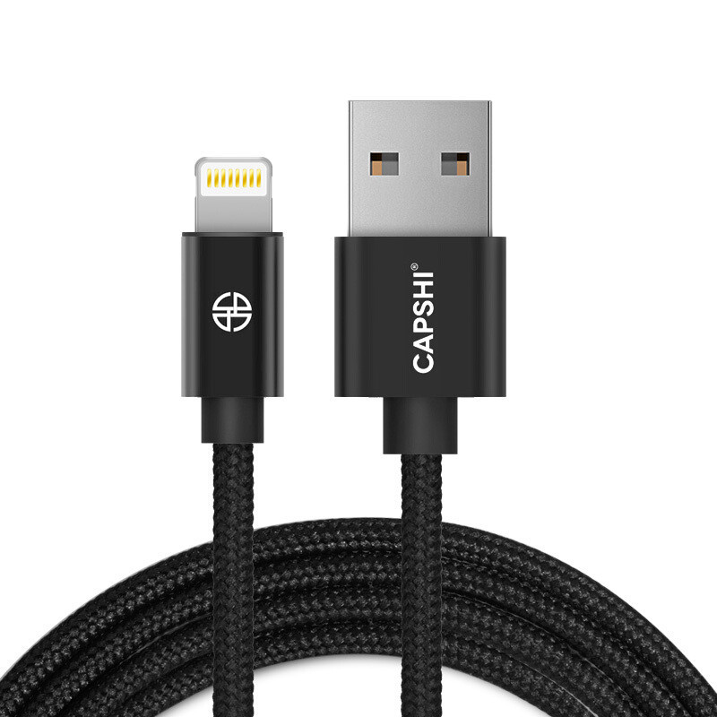 capshi JH1022 黑色 苹果iPhone手机充电器线电源线1.2米编织