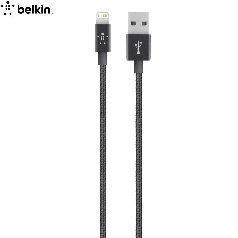 贝尔金(BELKIN)苹果MFi认证 尼龙编织充电线 适用于iPhone X / 8 / 8P 金属黑 1.2米