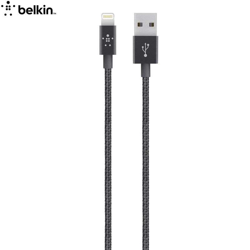 贝尔金(BELKIN)苹果MFi认证 尼龙编织充电线 适用于iPhone X / 8 / 8P 金属黑 1.2米图片