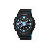 CASIO卡西欧G-SHOCK系列霓虹蓝酷蓝主题运动户外防水防震双色表带多功能腕表 GA-110