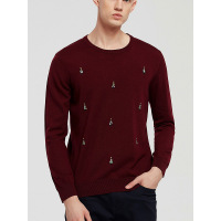 无领针织套衫毛混纺绣圣诞树款50002776