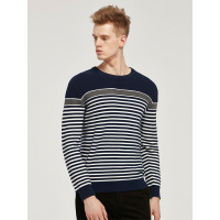 无领针织套衫菠萝针起鼓条纹酒红50002659