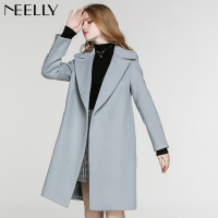 Neelly/纳俪2017冬装新款女中长款纯色宽松毛呢外套