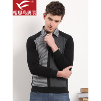 红豆相思鸟男装 休闲针织衫毛衫衬衫领 格子装饰常规短款厚加绒