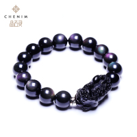 chenim/晶石灵彩虹之眼黑曜石黑曜岩貔貅手链手串手珠饰品礼物