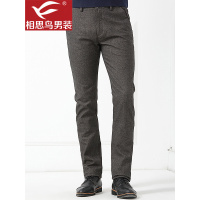 红豆相思鸟男装休闲裤长裤中腰深灰色厚秋冬款直筒