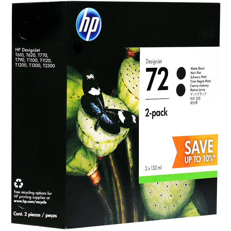 惠普(HP)P2V33A 72MK 消光黑色打印机墨盒 双包装(适用 HPT610 T770 T790 T795)