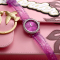 欧美品牌意大利进口Pinko简约时尚石英表女士手表Durian系列透明紫色闪粉PU带