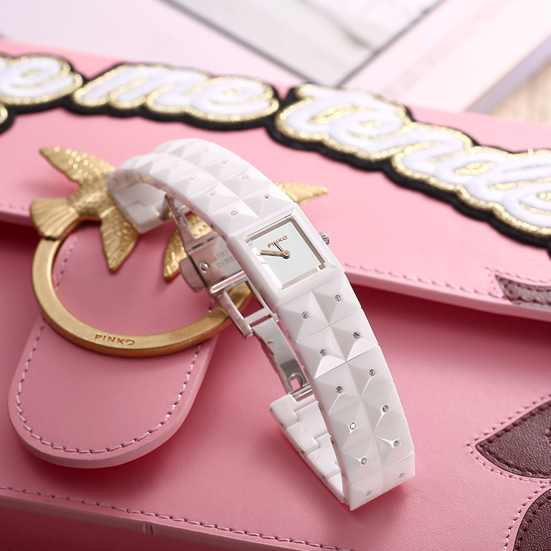 欧美品牌意大利进口Pinko简约时尚石英女表Cherimola系列白搪瓷表带