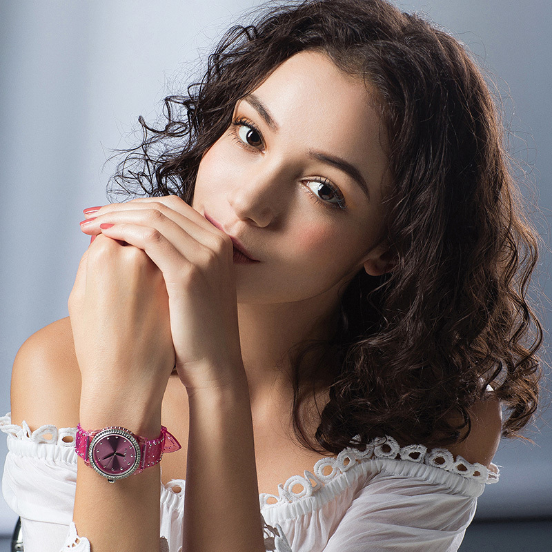 意大利进口PINKO手表 欧美品牌女士简约时尚石英表女Durian系列透明粉色闪粉PU带