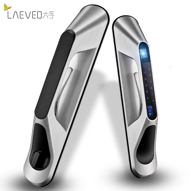六孚LAEVEO指纹锁智能家用防盗门推拉式电子密码锁和谐号系列 钢拉丝
