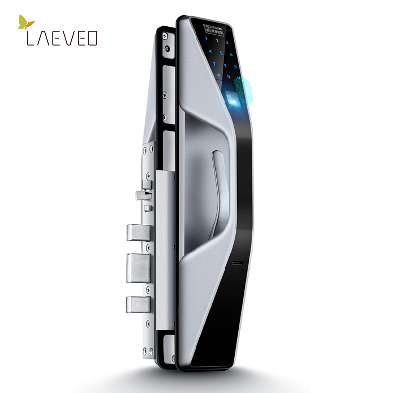 六孚LAEVEO指纹锁智能家用防盗门推拉式电子密码锁小蛮腰系列 科技银