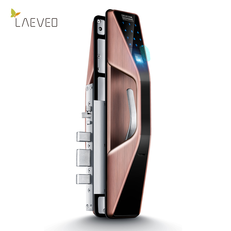 六孚LAEVEO 指纹锁智能家用防盗门推拉式电子密码锁小蛮腰系列 红古铜
