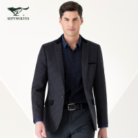 七匹狼西装时尚商务男士戗驳领西装单西绅士西服羊毛混纺男西装