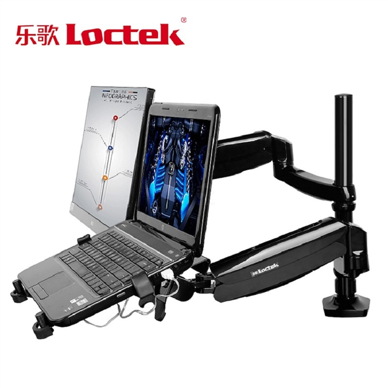 Loctek 乐歌 Q5F2 桌面 万向旋转底 伸缩壁挂架 航空级铝材笔记本支架显示器支架 二合一支架 双屏支架
