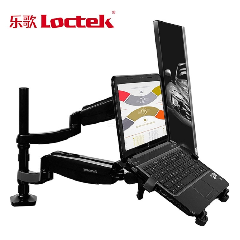Loctek 乐歌 Q5F2 桌面 万向旋转底 伸缩壁挂架 航空级铝材笔记本支架显示器支架 二合一支架 双屏支架