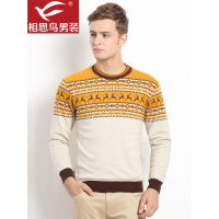 红豆相思鸟男装秋冬新品商务休闲简约时尚提花保暖加绒针织毛衫男