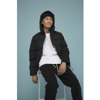 太子龙正品男装棉衣不规则切割线 连帽修生纯黑色棉衣