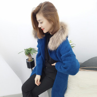 BOBOWALTZ秋冬装女2017连帽拉链韩版大毛领针织开衫中长款外套B172f1973p3070